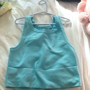 Ribbed, high neck, vibrant light blue